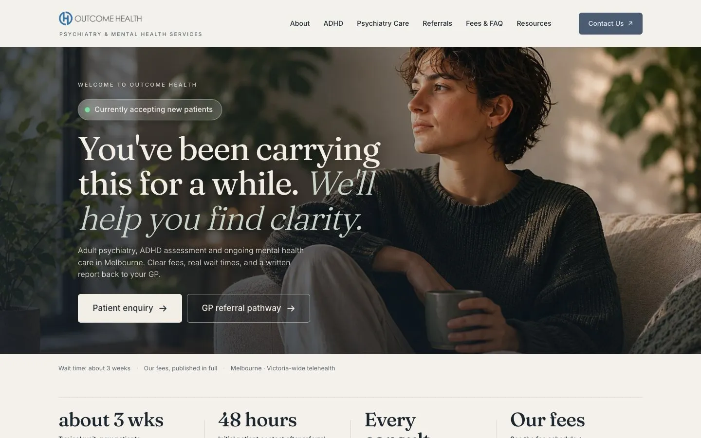 The Outcome Health homepage.