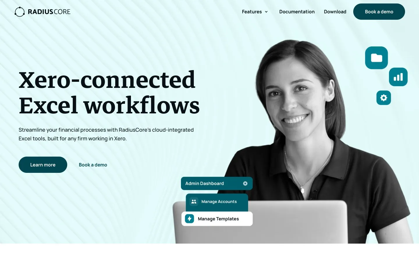 The RadiusCore homepage.